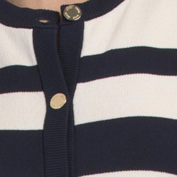 ANNE KLEIN Short Sleeve Striped Crew Neck Cardigan - Picture 3 of 3